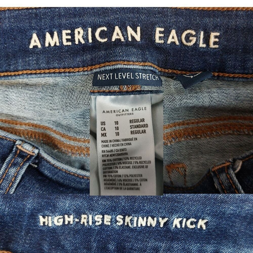 American Eagle High Rise Skinny Kick Stretch Jeans Womens 10R (Fit 30x31) Blue - Picture 4 of 8